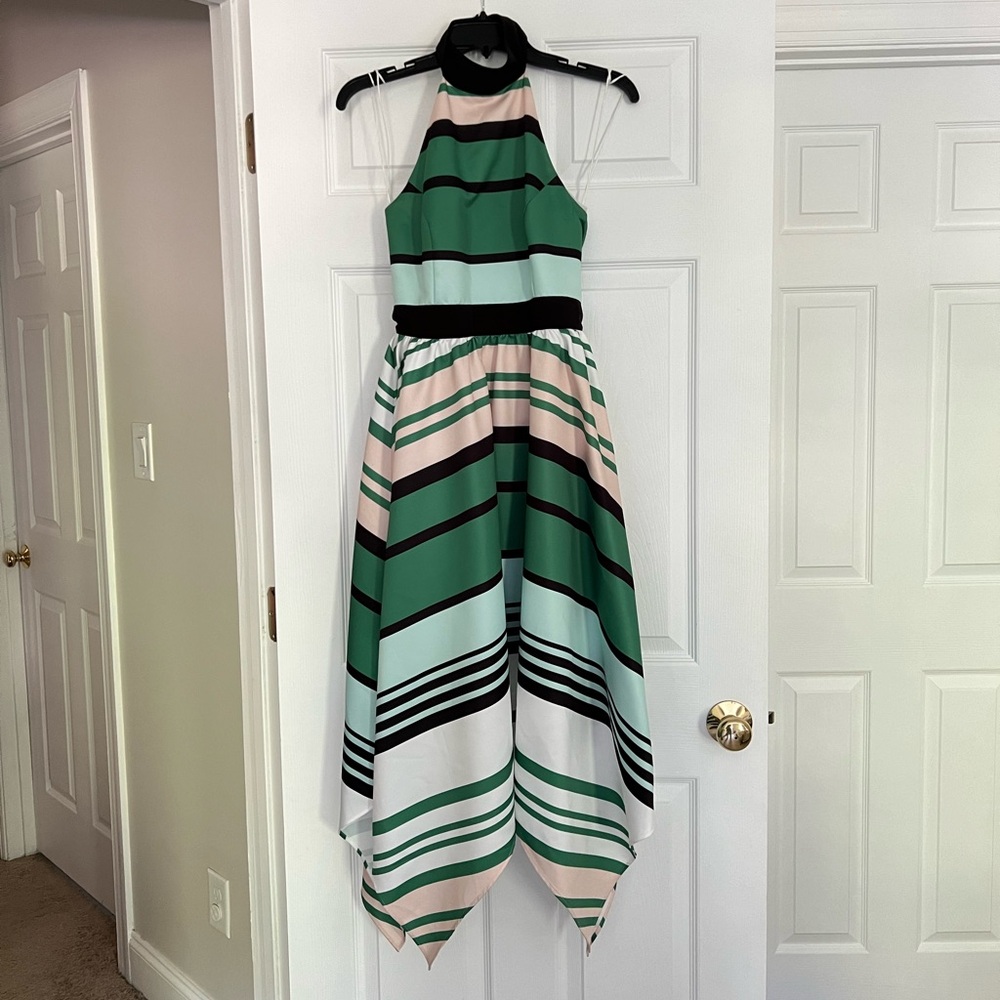 Green striped party dress